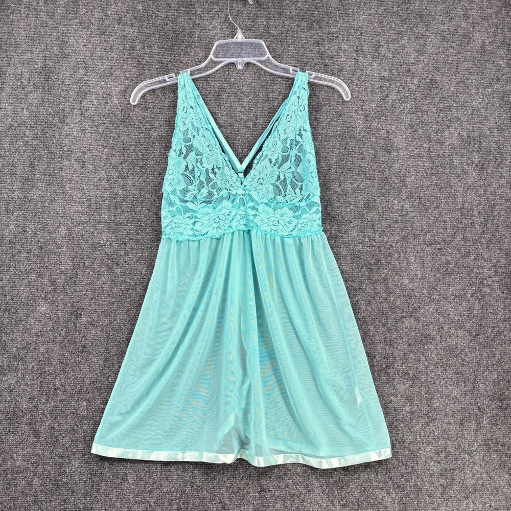 Avid Love Green Babydoll Lace Slip Dress Women’s M Chemise Halter Coquette
